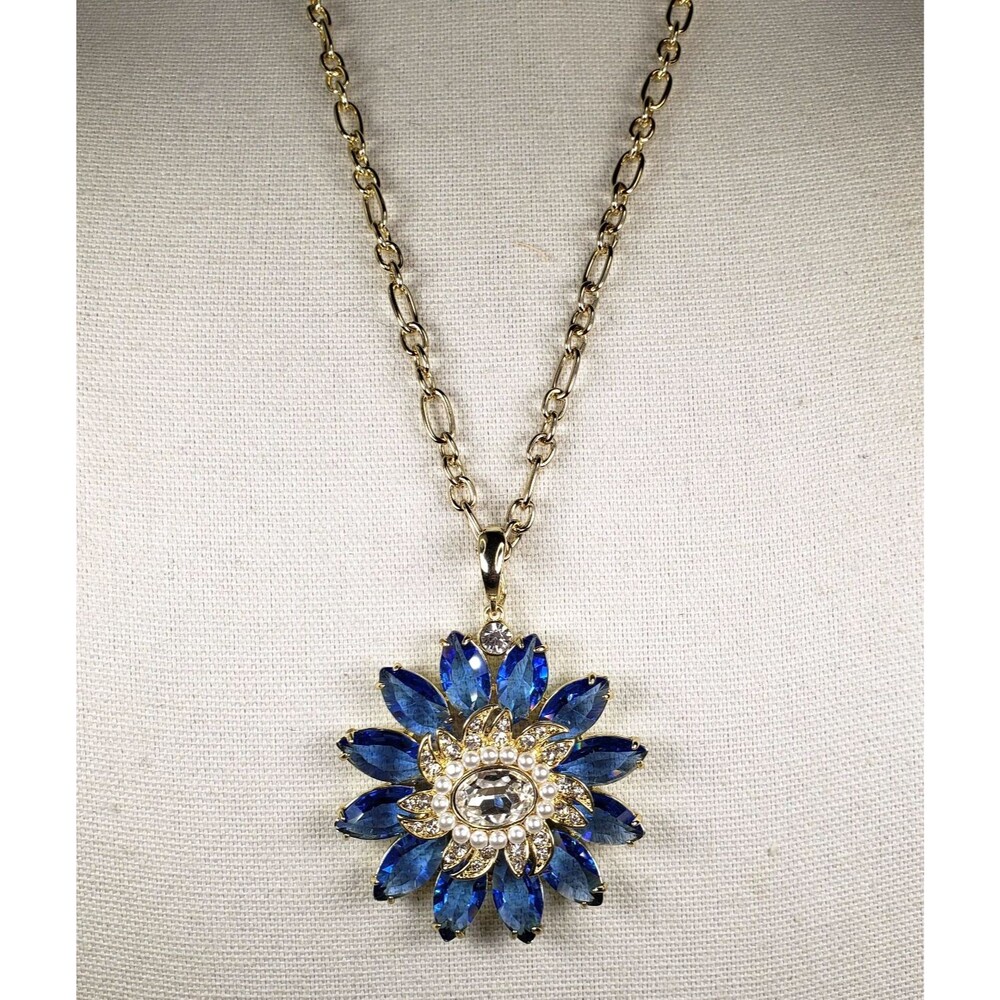 Heidi Daus Simulated Sapphire Crystal Pendant Removable Enhancer Chain Necklace